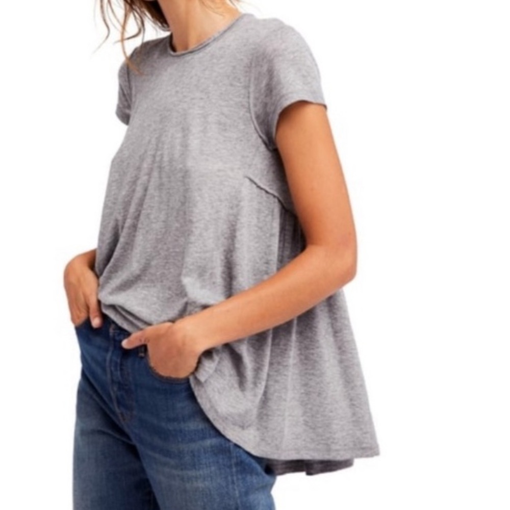 Free People Pima Cotton Hi-Lo Peplum Tee, Size Small